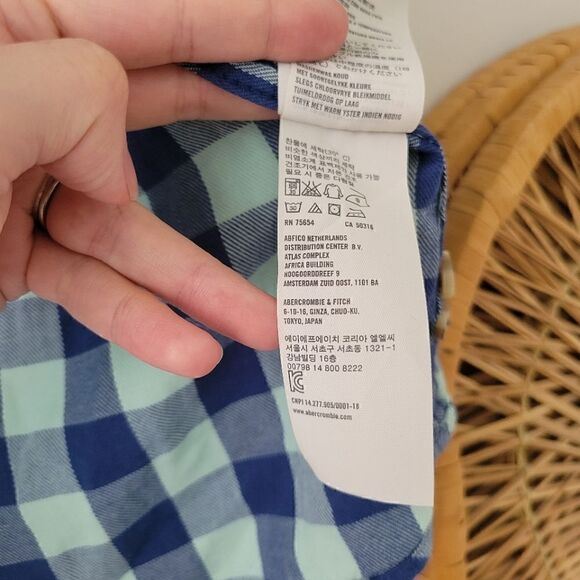 Abercrombie & Fitch Blue Gingham Muscle Button Down Flannel Shirt L - Picture 7 of 9
